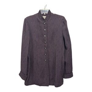 Coldwater Creek Top Womens Maroon Geometic Sparkles Button Up Cuffed Sleeves Vtg